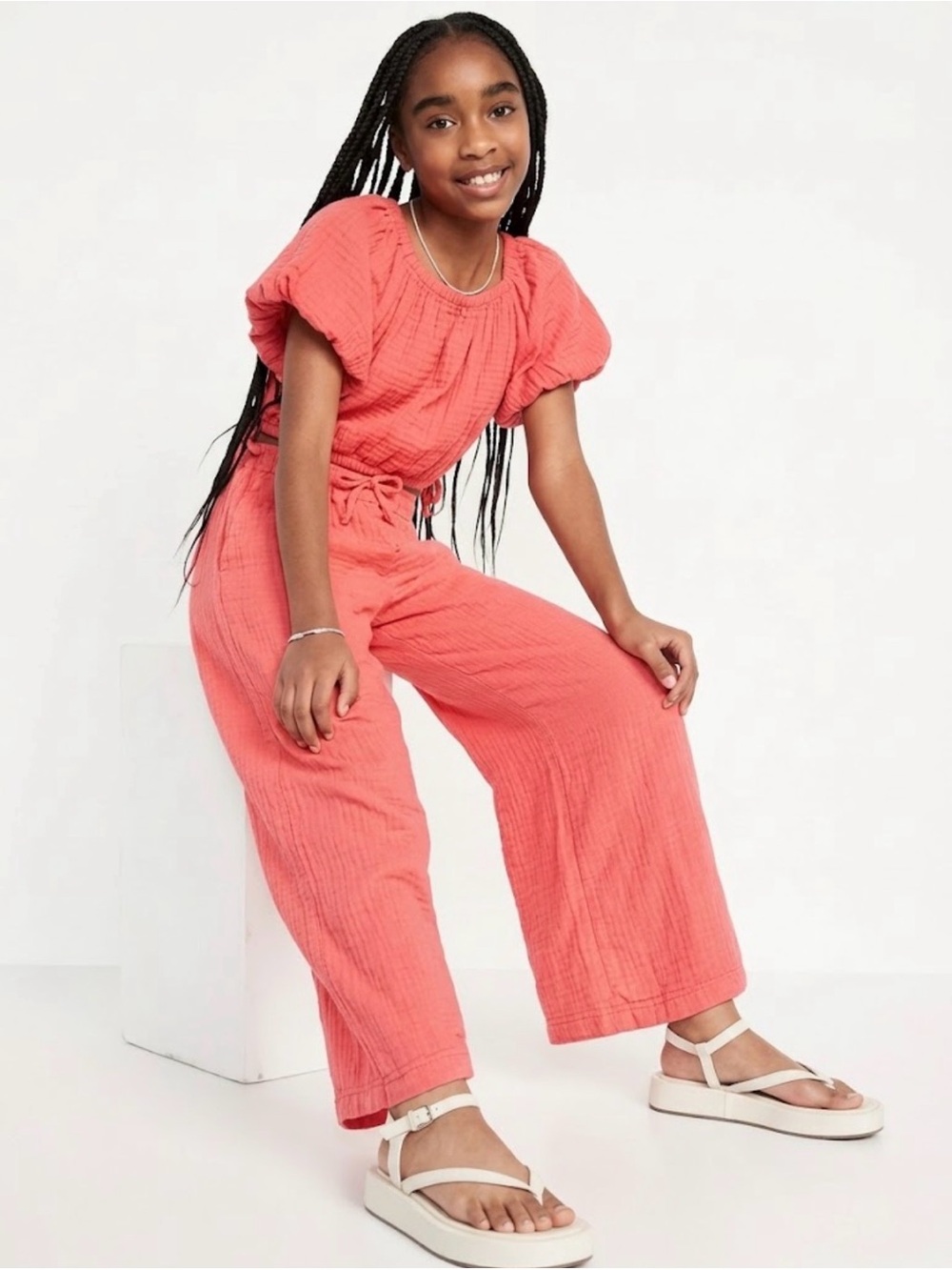 Old Navy Girls Coral Pink Crinkle Gauze 2-Piece Outfit Set Size M (8)